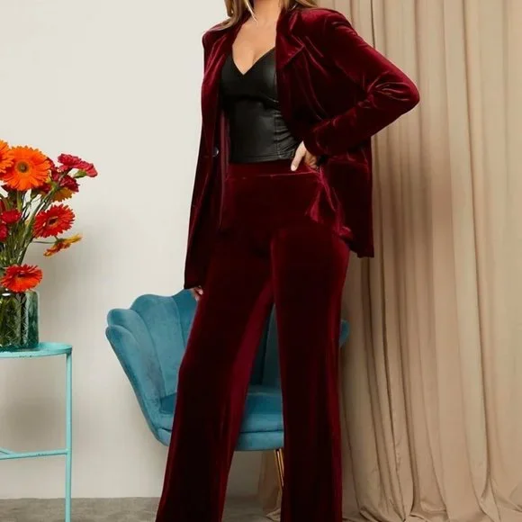 Velvet wide legged Pants Classy Contemporary Burgundy Maroon - Picture 7 of 7